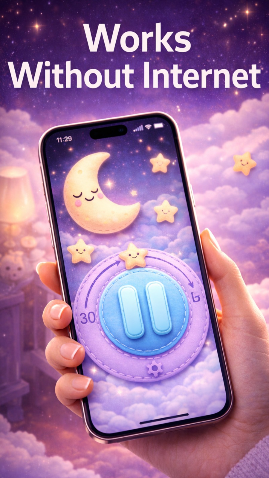 Lullaby Button works without internet offline baby sleep app screenshot